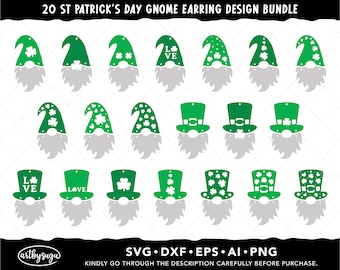 St Patrick's Day Gnome Earring SVG Bundle: Shamrock Design (Digital Download)