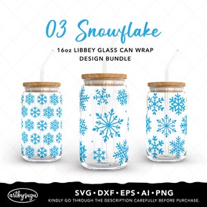 Snowflake libbey glass wrap svg, beer can glass svg, 16oz glass can wrap, libby glass wrap svg, Christmas can wrap svg, digital download