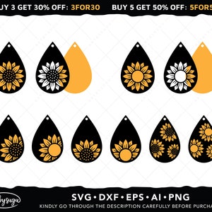 Brincos empilhados de girassol SVG, Brinco floral Svg, Brincos de flores Svg, Brinco de madeira Svg, Brinco cortado a laser Svg, Brinco Cricut Svg