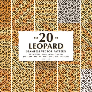 20 Leopard Seamless Pattern Bundle, Leopard Print svg, Leopard Pattern, Leopard Digital Paper, Leopard Fabric, Animal Seamless Pattern SET01