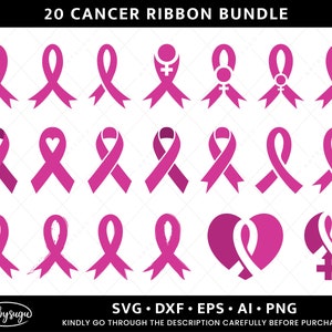 Roze kanker lint SVG, bewustzijn lint SVG bundel, borstkanker SVG, kanker roze lint hart SVG, Survivor lint PNG voor cricut gesneden bestand