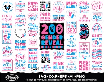 Gender Reveal SVG Bundle, Pink or Blue Svg, Keeper of the Gender, Baby Feet Svg, Maternity Shirt Svg, Baby Announcement, Matching Family Svg