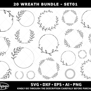 Wreath svg Bundle, Floral Wreath svg, Laurel Wreath svg, Circle Frame svg, Wedding Wreath svg, Hand Drawn Wreath svg, Wreath Monogram svg