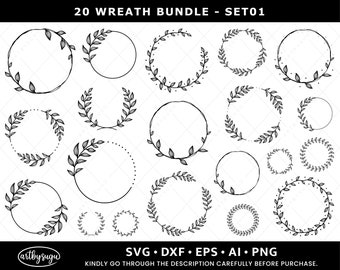 Wreath svg Bundle, Floral Wreath svg, Laurel Wreath svg, Circle Frame svg, Wedding Wreath svg, Hand Drawn Wreath svg, Wreath Monogram svg