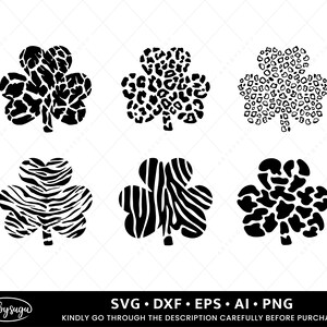 Shamrock animal print svg, St Patrick&#39;s day svg, Leopard Print Svg, Zebra Print svg, Giraffe Print svg, Tiger Print svg, Cow Print svg