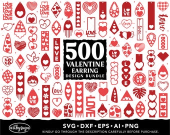 Valentine Earrings SVG, Heart Earring SVG Design Bundle
