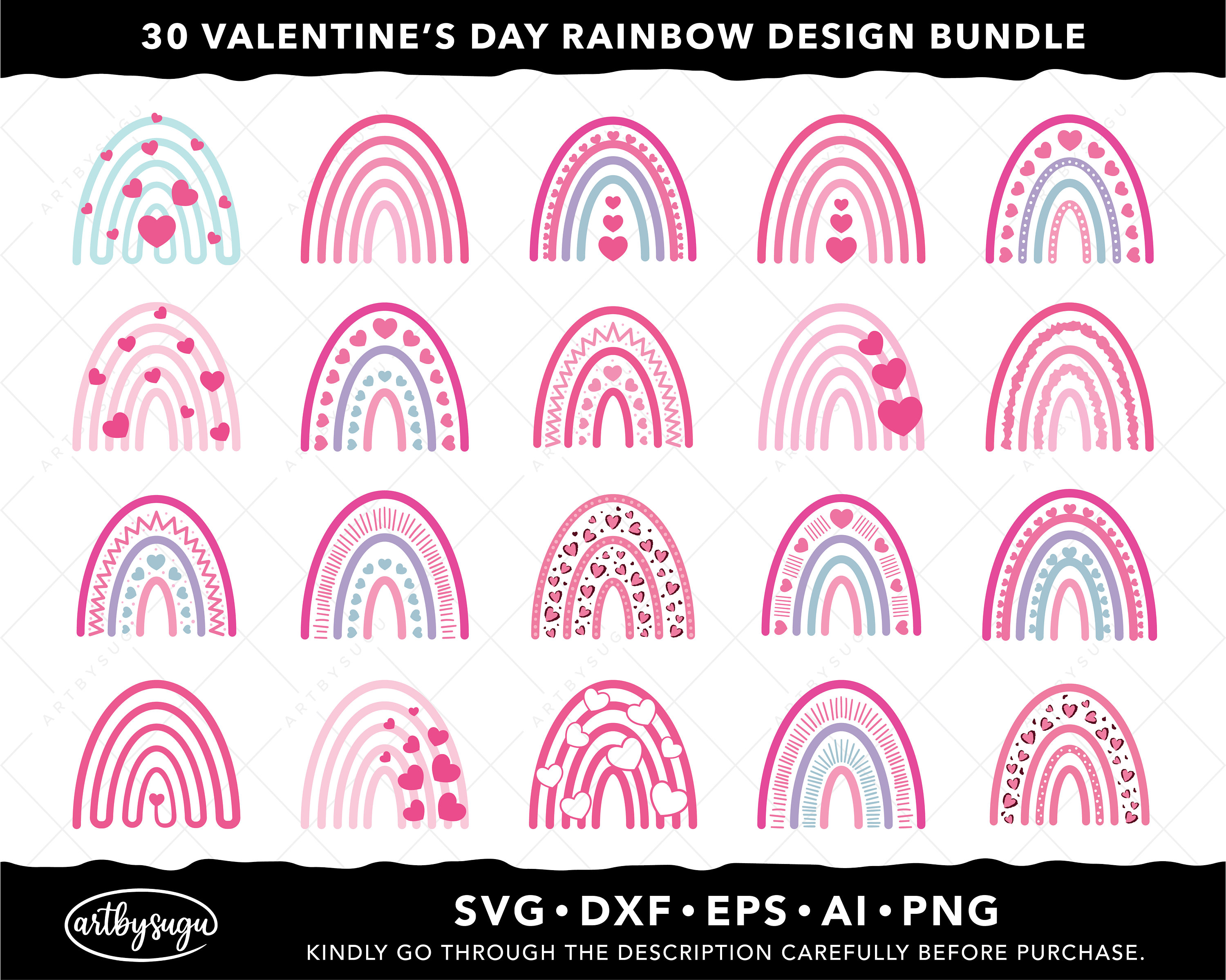 Valentines Day Rainbow SVG Bundle, Boho Rainbow SVG, Valentines Day SVG ...