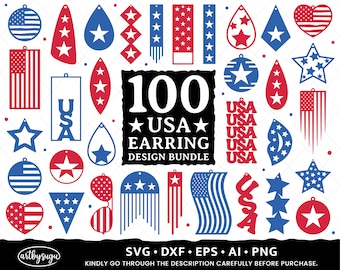 USA Earrings SVG, 4th of July Earrings SVG, American Flag Earrings Svg, Earring Cut Files