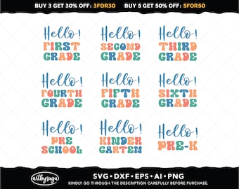 Back to School Svg, First Day of School, Teacher Svg Bundle, Hello First Grade, Hello Second Grade, Hello Pre-k Svg, Hello Kindergarten Svg