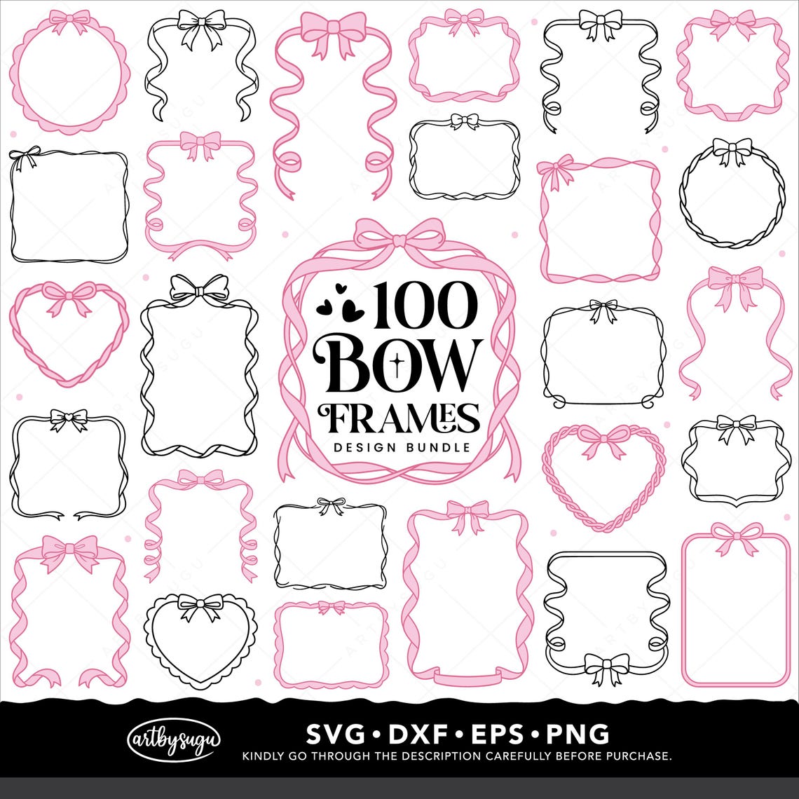 100 Bow Frames SVG Bundle | Pink Ribbon Frame Clipart | Digital ...