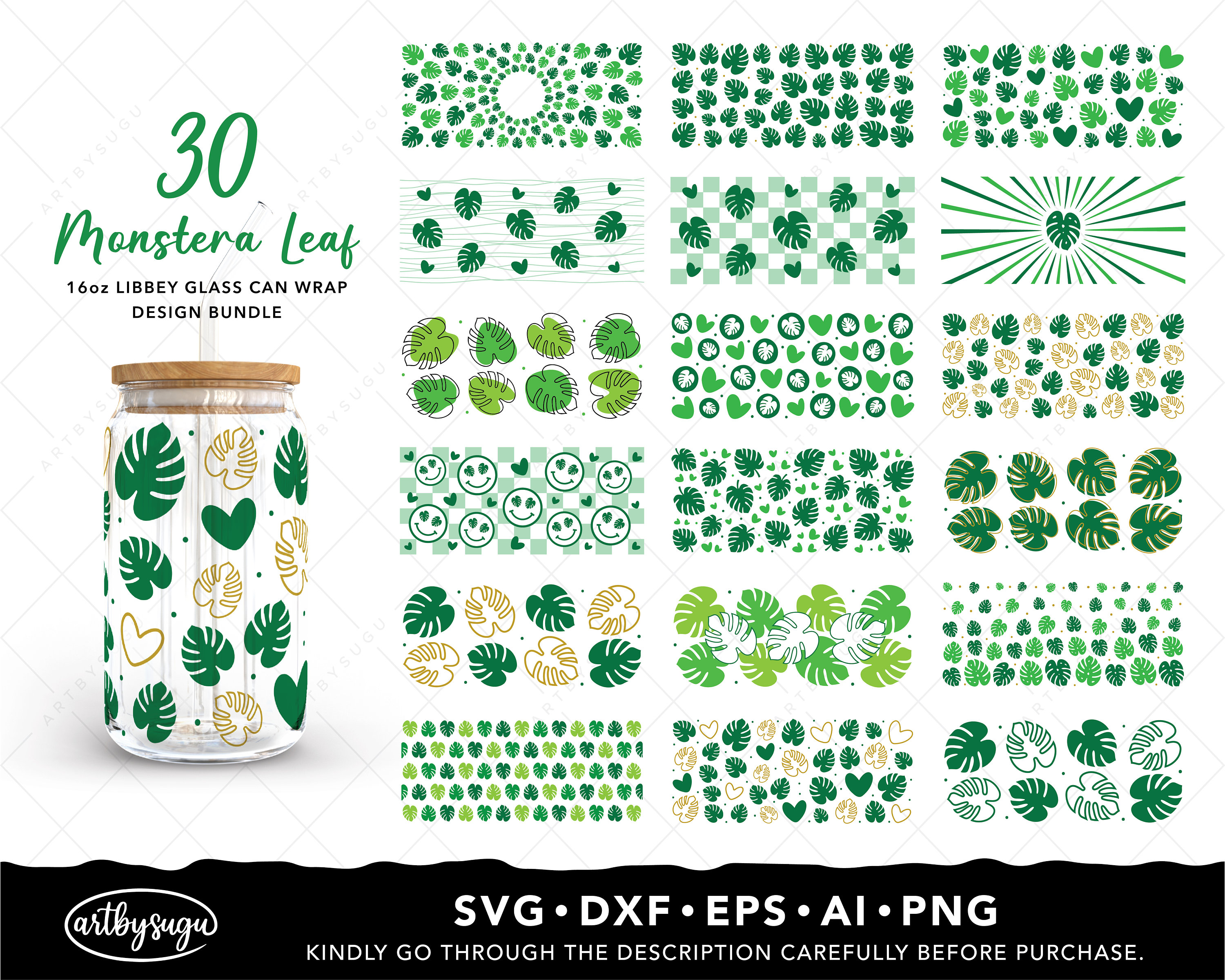 Monstera Leaf Libbey Can Wrap Svg Bundle, Monstera Leaves Svg, Tropical ...