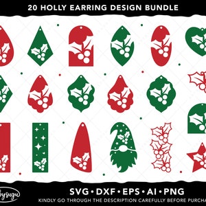 Christmas Holly Earrings SVG Bundle