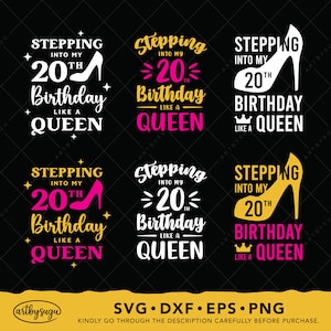 J'entre dans mon 20e anniversaire comme une reine svg, 20e anniversaire cadeau png, chemise d'anniversaire dxf, vingt anniversaire svg, téléchargement numérique