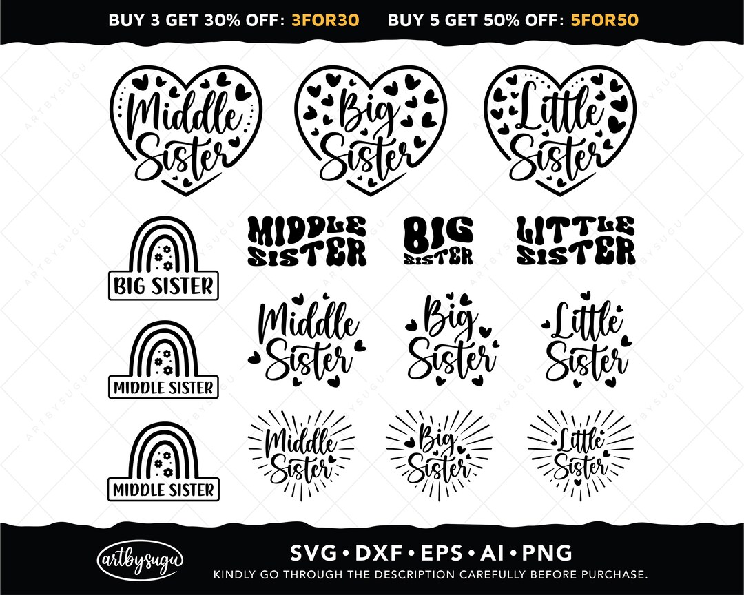 Sister SVG Bundle, Big Sister Svg, Middle Sister Svg, Little Sister Svg ...