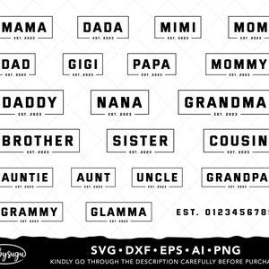 Husa. Pacote SVG 2023, Mom Est SVG, Mama Est SVG, Dada Svg, Dad Svg, Mommy Svg, Daddy Svg, Vovô Svg, Grandma Svg, Sister Brother Svg