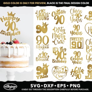 Bundle svg pour gâteau des 90 ans, Bravo à 90 ans png, 90 et fabuleux dxf, bonjour 90 svg, eps béni des 90 ans, téléchargement numérique
