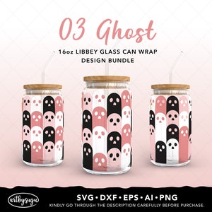 Ghost libbey glass can wrap svg bundle, halloween can glass svg, beer can glass svg, 16oz glass can wrap, cute ghost svg, digital download
