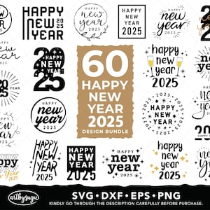 Pacchetto di auguri di buon anno 2025 in formato svg, vigilia di capodanno in formato svg, felice anno nuovo in formato png, maglietta di capodanno in formato svg, clipart di capodanno, regalo di capodanno Download digitale
