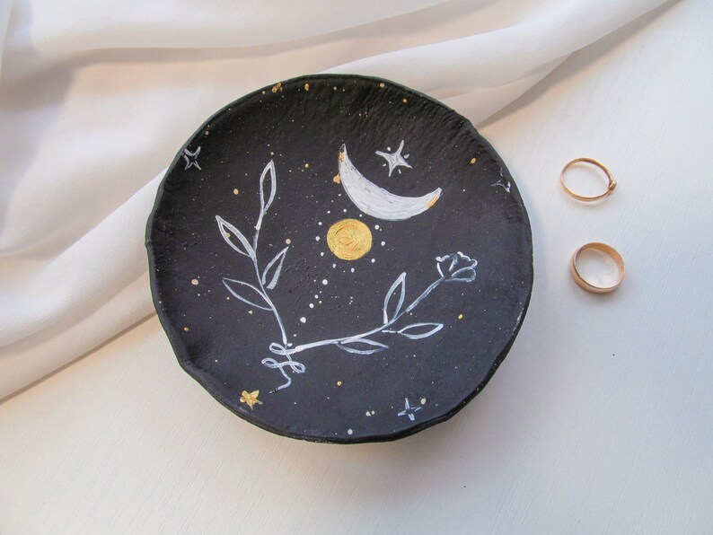 Moon decor occult gifts clay ring dish Moon jewelry dish gothic home d\u00e9cor Ceramic jewelry dish crescent moon
