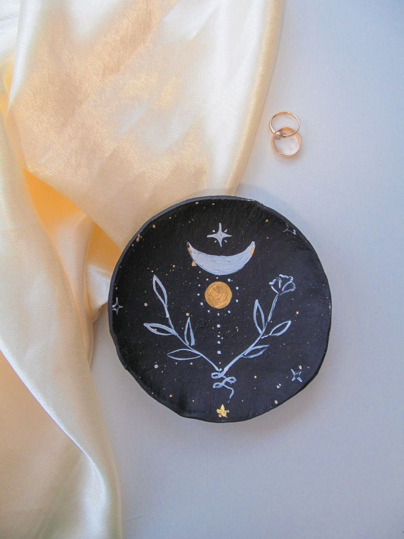 Moon decor occult gifts clay ring dish Moon jewelry dish gothic home d\u00e9cor Ceramic jewelry dish crescent moon