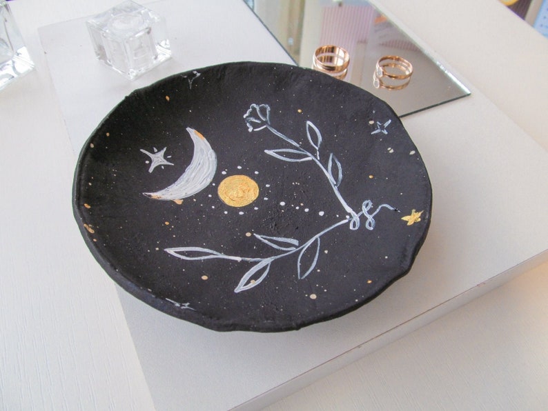 Moon decor occult gifts clay ring dish Moon jewelry dish gothic home d\u00e9cor Ceramic jewelry dish crescent moon