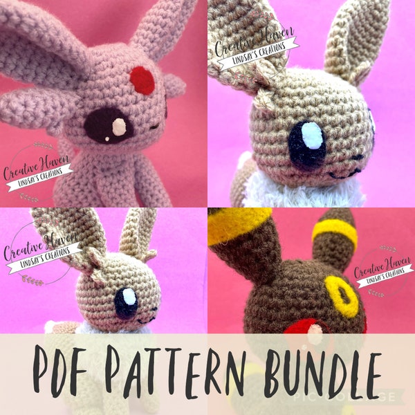 Eevee Umbreon Espeon Pattern Bundle PDF/Crochet Pattern Bundle/Amigurumi Eeveelutions Tutorials/3 Pattern Bundle