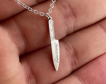 Colar de faca de chef personalizado, colar de faca de prata esterlina 925, presentes personalizados, presentes para chefs, colar de faca de chef personalizado, presentes