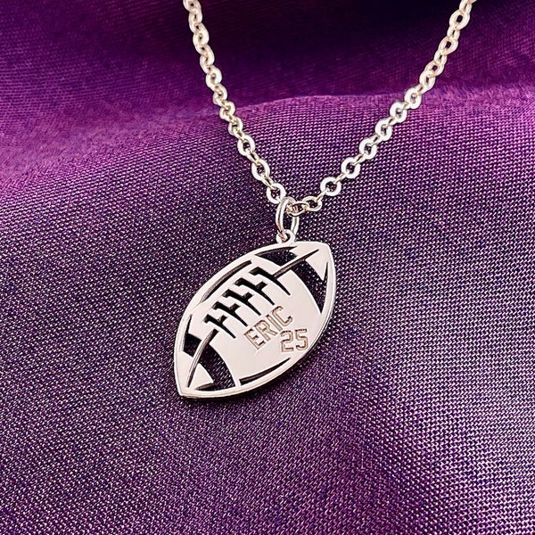 925 Sterling Silver American Football Necklace , Sport Jewelry, Football number Pendant, Sports Gift, Personalized Soccer Number Child Gift