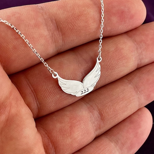 Angel Wing Necklace, Angel Number Necklace, Personalized Necklace, Personalized Gifts, Number Necklace, 111,222,333,444,555,666,777,888,999