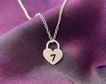 Personalized Lock Heart Necklace, Number Necklace, 925 Silver Number Heart necklace, Personalized Gifts, Popular Heart Necklace, Jewelry
