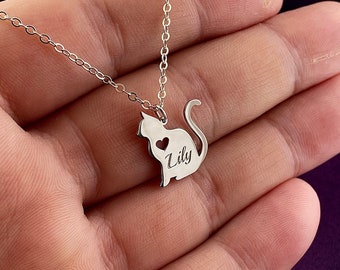 Personalized Cat Necklace, Cat Name Necklace, Cat Pendant, Animal Necklace, 925 Sterling Silver Personalized Gifts, Cat Lover Jewelry, Gifts