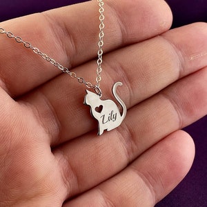 Gepersonaliseerde kat ketting, kat naam ketting, kat hanger, dier ketting, 925 sterling zilveren gepersonaliseerde geschenken, kat minnaar sieraden, geschenken