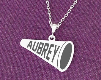 925 Sterling Silver Cheer Necklace , Cheerleader Jewelry, Cheer Pendant, Megaphone Necklace, Cheer Coach Gift, Personalized Cheer Team Gift