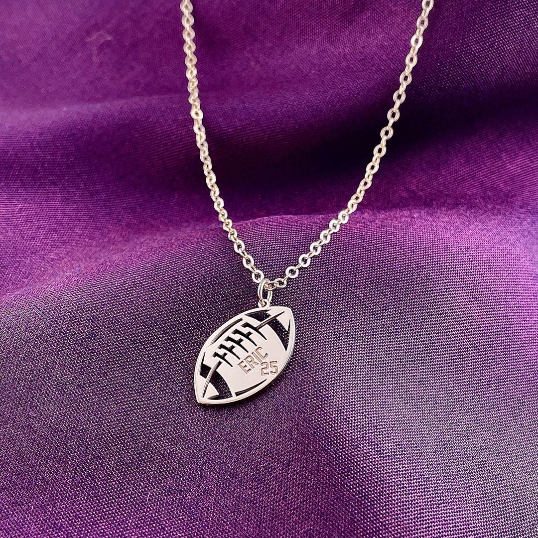 925 Sterling Silver American Football Necklace , Sport Jewelry, Football Number Pendant, Sports
