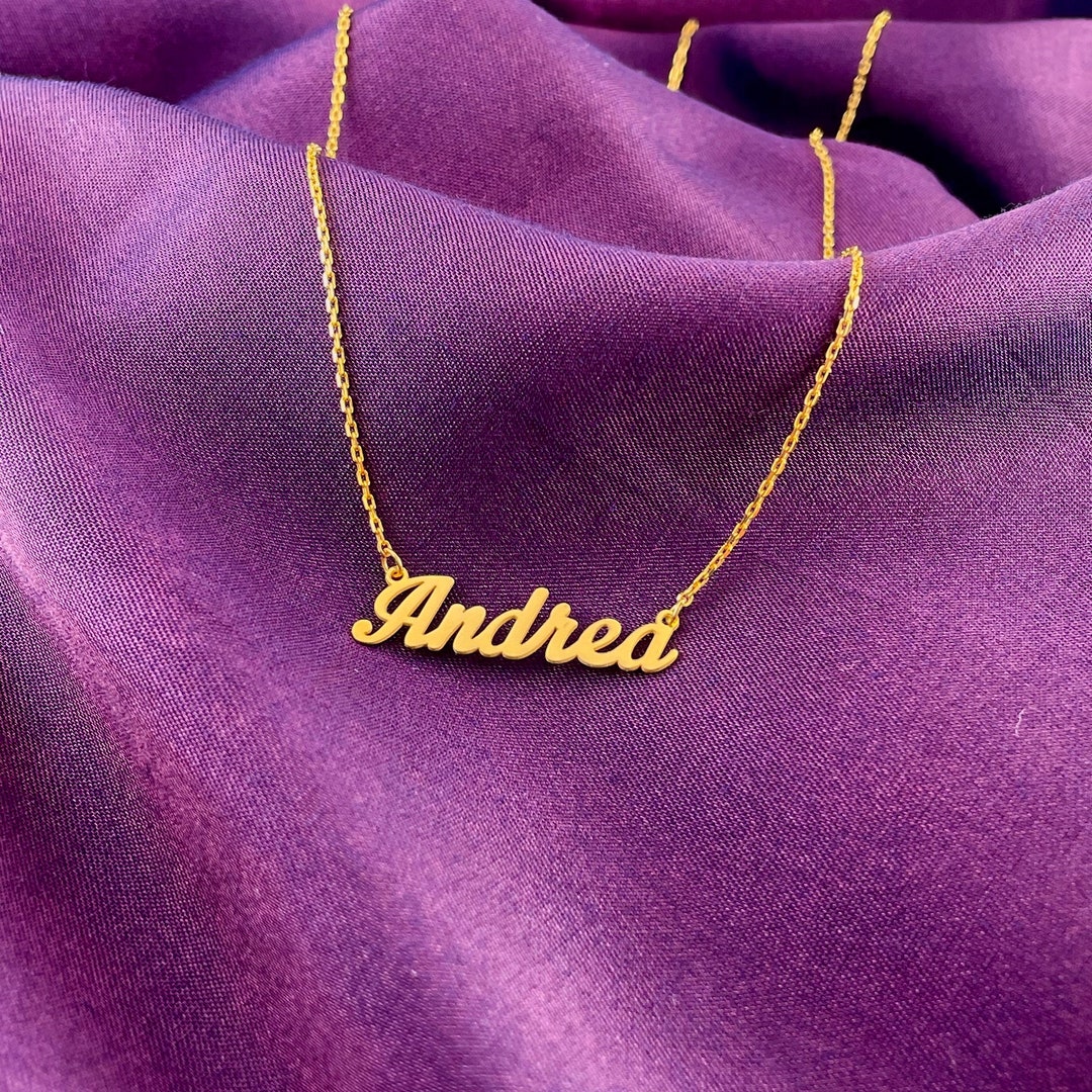 14K Solid Gold Name Necklace Gold Personalized Necklace Etsy