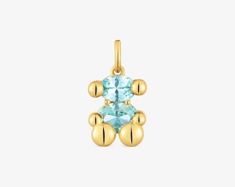 Colgante pequeño TOUS Color Bear LGG en plata chapada en oro de 18 quilates con un zafiro naranja ovalado facetado cultivado en laboratorio con forma de oso.
