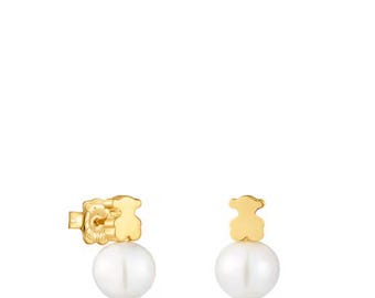 Pendientes Tous de plata con baño de oro de 18 quilates y forma de oso con perlas cultivadas de agua dulce (Sweet Dolls).