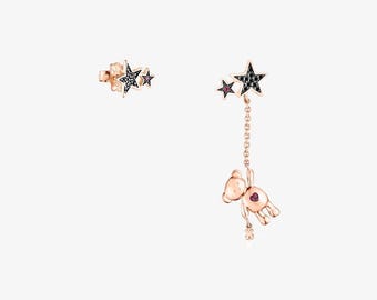 Pendientes de osito de peluche Tous rose de plata vermeil con espinelas y rubíes.