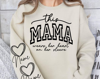 Esta mãe usa o coração na manga SVG, arquivos PNG, moletom de mãe Svg, mãe Valentine Svg, maternidade Svg, mãe abençoada Svg, dia das mães