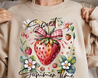 Süßer Sommer Zeit, Boho Erdbeersommer Kokette PNG-Dateien, Sommer-Shirt PNG, Preppy Erdbeeren Png, Erdbeer Sommer Png