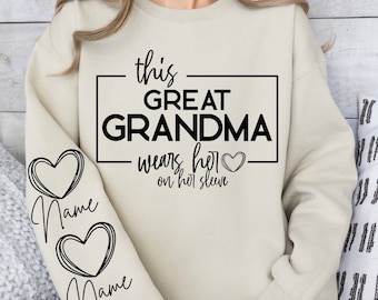 This Great Grandma Wears Her Heart On Her Sleeve, Great Grandma Svg, Great Grandma Sweatshirt With Grandkids Names, Mothers Day Svg, Png