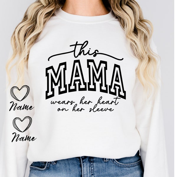 This Mama Wears Her Heart On Her Sleeve Svg, Png Files, Mom Valentine Shirt Svg, Mothers Day Svg,Png, Motherhood Svg, Blessed Mom Svg,