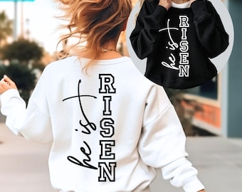 Han är uppstånden SVG, PNG-filer, kristen påsk Svg, religiös påsk Svg, kristen Svg, påsktröja Svg, kors Svg, tro Svg