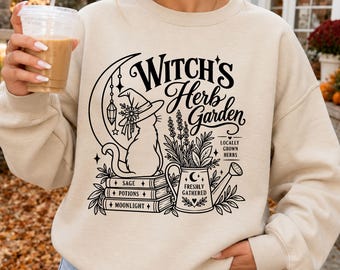 Heksenkruidentuin SVG PNG, speels heksen Halloween-ontwerp, botanisch herfst Cricut-snijbestand