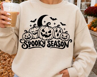 Spooky Season SVG PNG, Fall Pumpkin Svg, Halloween Shirt Design, Autumn Sublimation PNG, Cricut Cut File