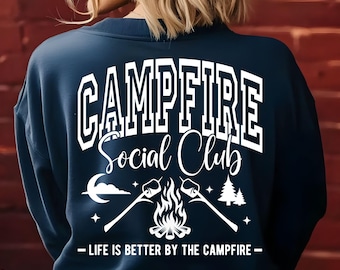 Campfire Social Club SVG PNG, Retro Camping Shirt Design, Summer Outdoor Adventure Sublimation and Cricut Files