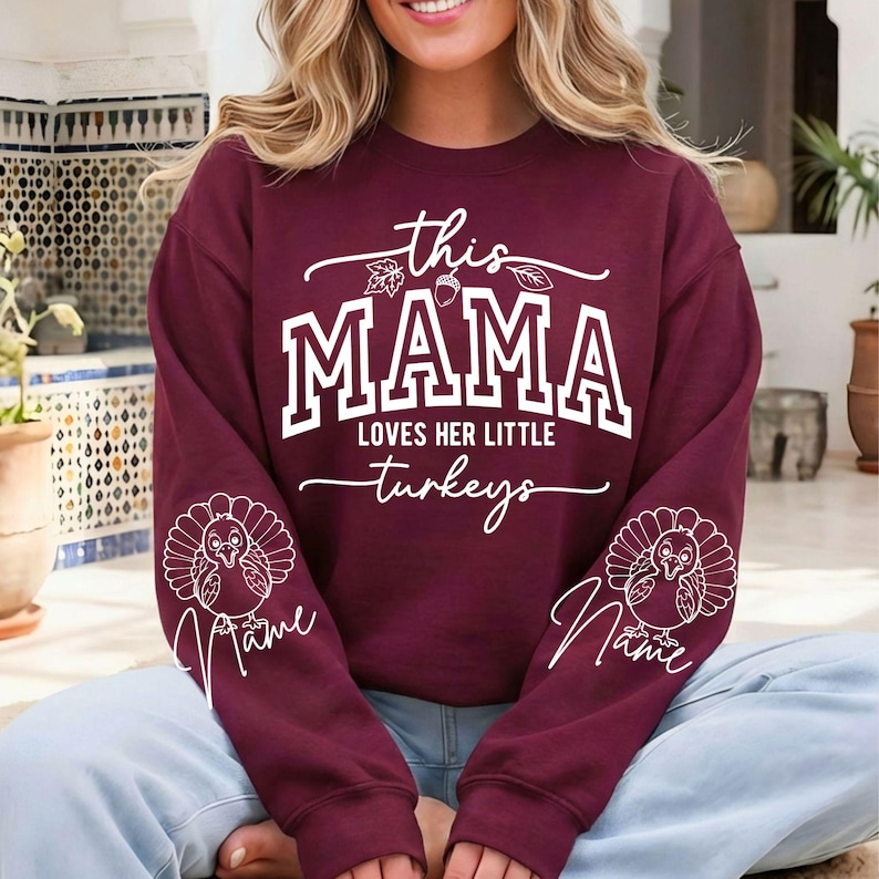 This Mama Loves Her Little Turkeys SVG, PNG, Mom Fall Svg, Mom Thanksgiving Shirt, Mom Fall Sweatshirt, Give Thanks Svg, Blessed Mama Svg image 2