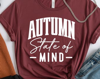 Autumn State of Mind SVG and PNG, Cozy Varsity Fall Shirt Cricut Cut Files