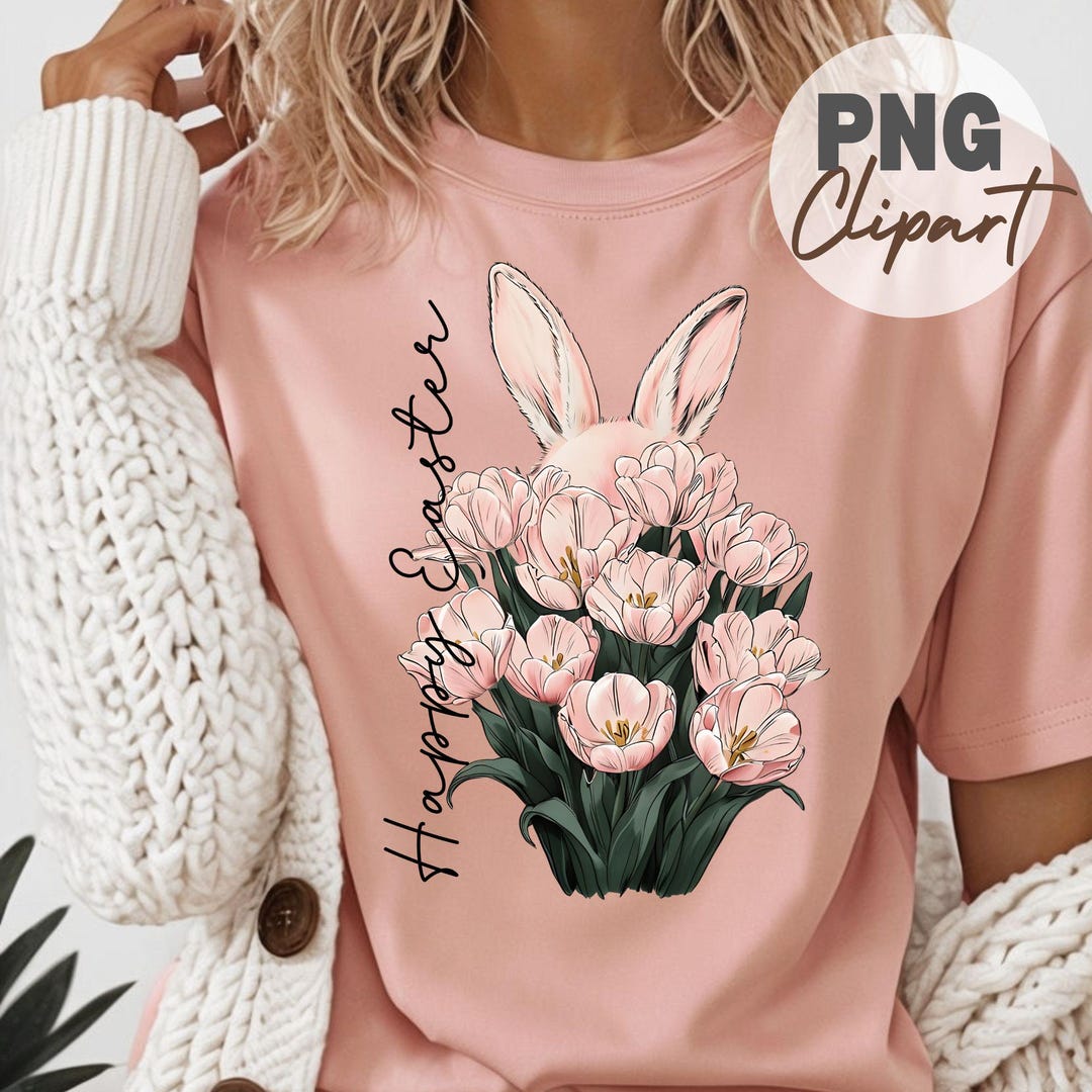 Happy Easter PNG File, Floral Bunny Png, Coquette Easter Png, Retro ...