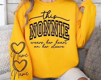 This this Nonnie Wears Her Heart On Her Sleeve Svg, Png Files, Nonnie Shirt Svg, Grandma Svg, Nonnie Svg, Sleeve Sweatshirt Design SVG